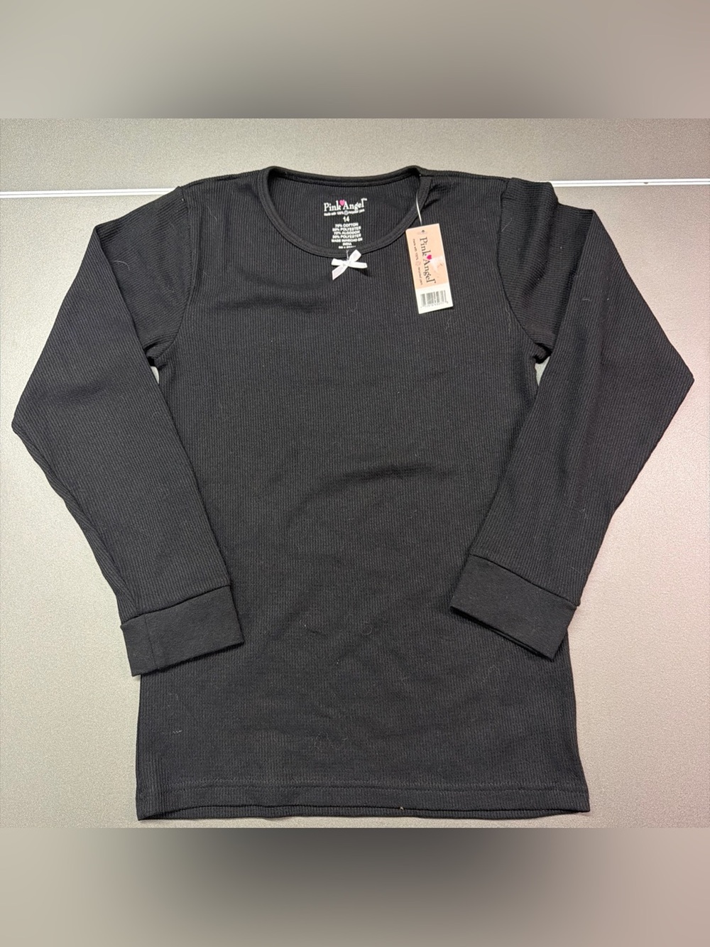 Pink Angel Women's Black Long Sleeve Cotton Crewneck Shirt Size 14 NWT